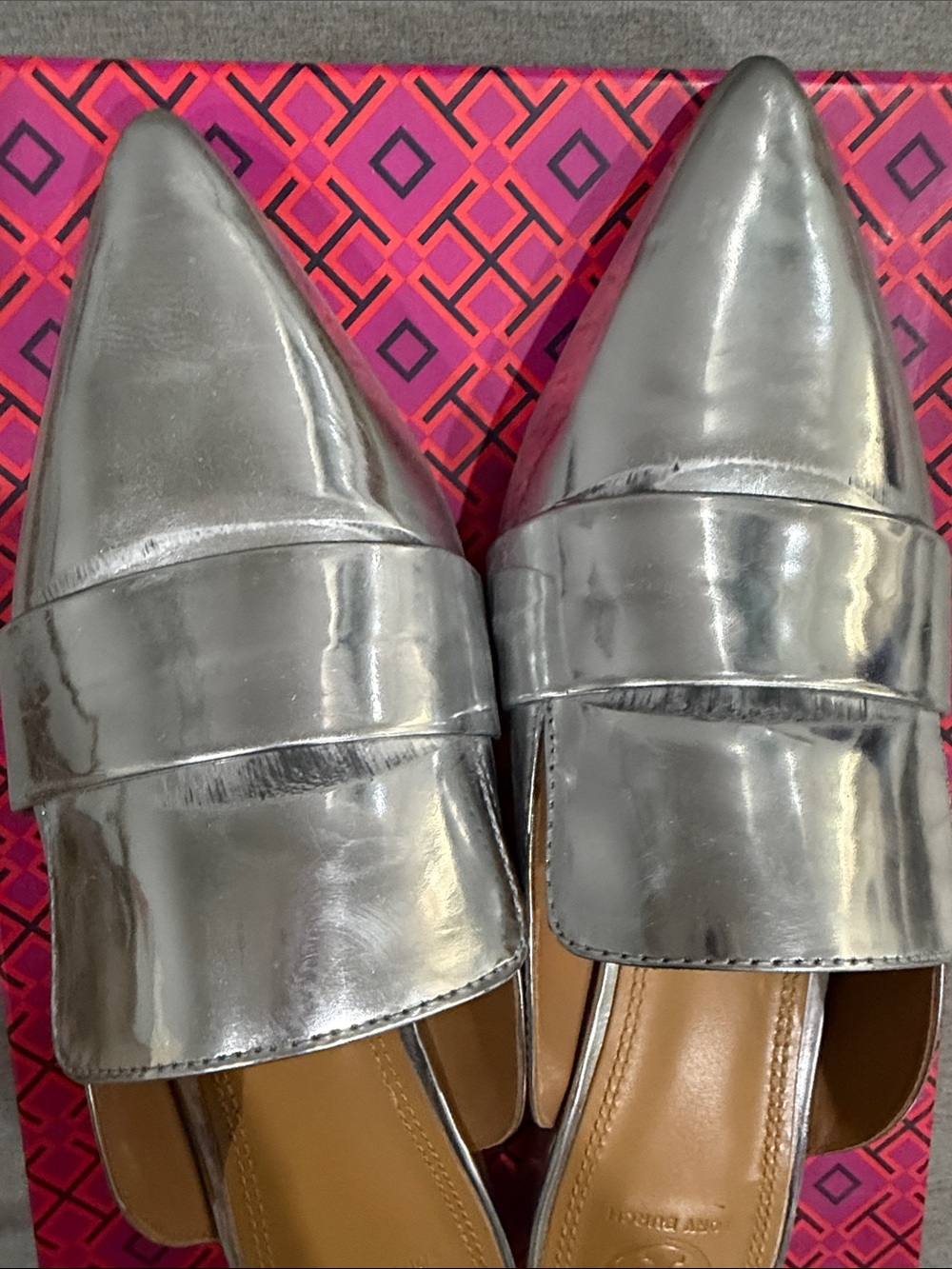Tory Burch Metallic Silver Pointed Slip-On Mules - Picture 5 of 6